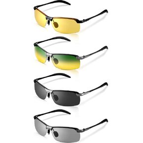 Flutesan 4 Pieces Night Driving Glasses Polarized Walking Glasses Anti Glare Driving Sunglasses for Men UV Protection