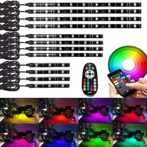 12PC RGB Motorcycle LED Light Kit DC 12V Waterproof Flexible Neon Accent Glow Strip Underglow Light APP Wireless RF Remote Control for Motoycle Scootor SUV Car Golf Cart ATV