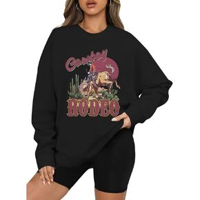 LUKYCILD قمصان غربية للنساء سويت شيرت كبير الحجم وايلد ويست سويت شيرت راعية البقر روديو قميص جرافيك كم طويل بلوفر in Kuwait