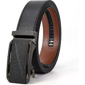 SANSTHS Mens Ratchet Belt, Leather Ratchet Belts for Men Adjustable Dress Belt Slide Belt for Gift Fit Everywhere