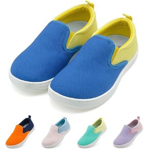 Kids Shoes Canvas Sneakers Kids Slip on Wide Toe Box Barefoot Shoes Comfortable Lightweight Running Tennis Athletic Sports Sneakers for Boys Girls