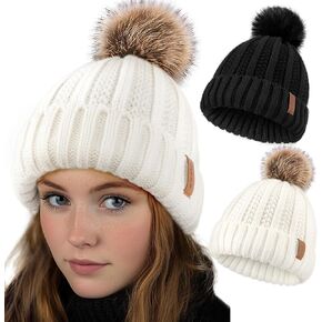 Winter Beanie for Women Winter Hats Soft Chunky Knit Hat with Pom Pom Warm Knitted Snow Cap for Ski
