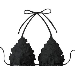 OYOANGLE Women's Floral Appliques Bikini Top Triangle Halter Bathing Suit Tops Swimsuits