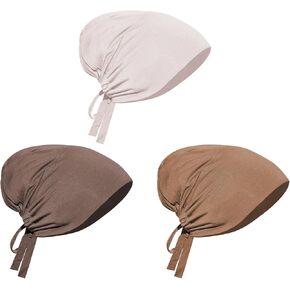 PURFUN 3 Pcs Muslim Inner Hijab Caps Women Solid Color Under Hijab Caps Stretchy Breathable Full Cover Undercap Tube Bonnet