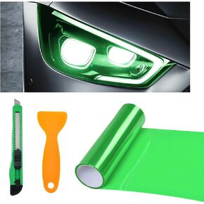 Car Light Tint Film, 11.8" × 47.2" Self-Adhesive Auto Light Wrap Film Roll with Cutter, Waterproof Vinyl Film Sticker for Fog Light Tail Light Headlight, Car Accessories (Dark Black)
