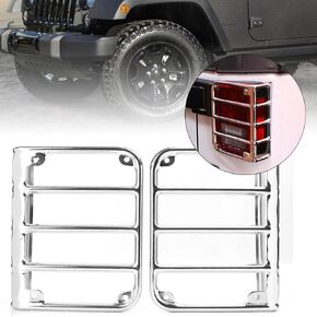 Mallofusa Metal Rear Tail Light Covers Trim Protector Guards Compatible for 2007-2017 Wrangler JK Mask Silver 2PCS