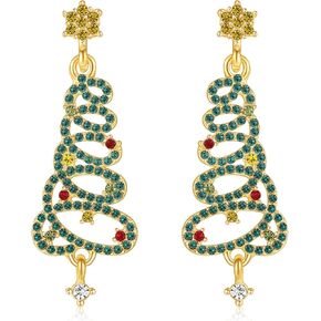 Holiday Earrings Christmas Tree Earrings Crystal Rhinestone Xmas Festive Dangle Earrings for Women