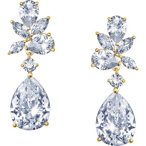 Wedding Teardrop Earrings Elegant Dangle Drop CZ Marquise Cubic Zirconia AAAAA 18K Gold Plated Sparkly Rhinestone Brides Bridal Bridesmaid Wedding Prom Formal Women Precious Silver Crystal Chandelier dangly Dangling Spalking Deluxe