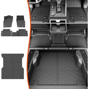 powoq 5FT Truck Bed Mat Floor Mat Compatible with 2024 2025 Toyota Tacoma Bed Liner TPE Truck Mat Floor Liner Replacement for 2024 2025 Toyota Tacoma Accessories (5FT Bed Mat+Floor Mat)