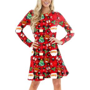 Women Christmas Buffalo Plaid Dress Holiday Xmas Tree Ugly Party Dresses L