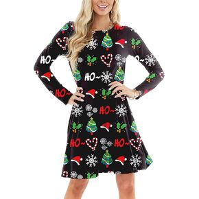 Christmas Dress for Women Santa Hat Christmas Tree Holiday Ugly Xmas Outfit L