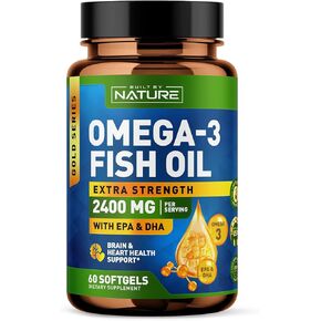 Built by Nature Fish Oil 2400mg with EPA & DHA - Omega 3 Supplement - Supports Heart & Brain Health - Sustainably Sourced Wild Sardines - 60 Softgels