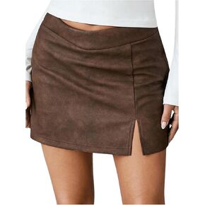 Milumia Women's Faux Leather Straight Skirt Low Waisted Split Hem Mini Skirts