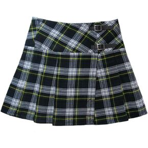 تنورة Tartanista للسيدات مقاس 50.8 سم منقوشة بطول الركبة، تنورة بيلي من الجلد مع أشرطة بإبزيم in Kuwait
