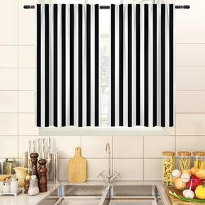 zokyer Black and White Kitchen Curtains Striped Simple Trendy Neutral Art Boys Men Teen Small Short 27.5" W x 36" L Window Treatment Tiers for Bedroom Living Room Bathroom 2 Panels Rod Pocket Drapes