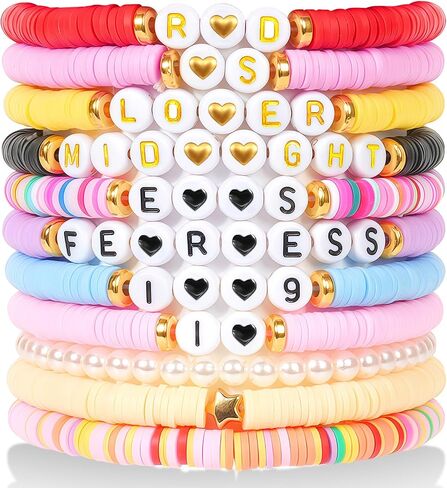 11Pcs Friendship Bracelets For Women, Colorful Friendship Bracelets, Surfer Heishi Clay Bead Bracelets Stretch Preppy Bracelets Stackable Boho Concert Bracelets for Women Fans in Saudi Arabia