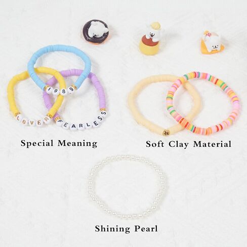 11Pcs Friendship Bracelets For Women, Colorful Friendship Bracelets, Surfer Heishi Clay Bead Bracelets Stretch Preppy Bracelets Stackable Boho Concert Bracelets for Women Fans in Saudi Arabia