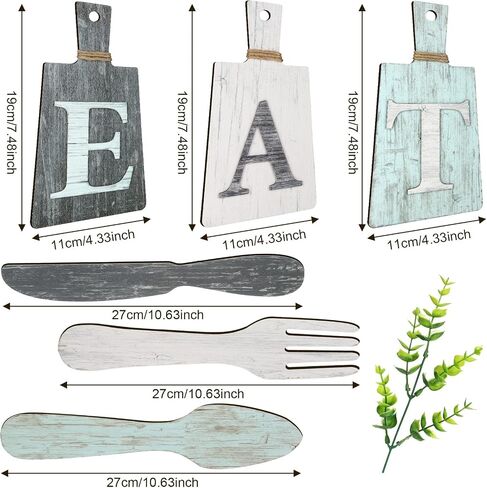 Blulu 6 Pieces Cutting Board Eat Sign Set Hanging Kitchen Eat Sign Fork and Spoon Wall Decor Rustic Farmhouse Kitchen Decor for Kitchen and Home Decoration Art(Classic Color) in Saudi Arabia