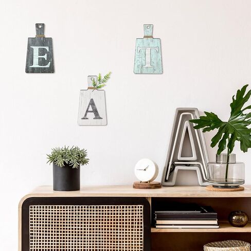 Blulu 6 Pieces Cutting Board Eat Sign Set Hanging Kitchen Eat Sign Fork and Spoon Wall Decor Rustic Farmhouse Kitchen Decor for Kitchen and Home Decoration Art(Classic Color) in Saudi Arabia