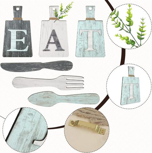 Blulu 6 Pieces Cutting Board Eat Sign Set Hanging Kitchen Eat Sign Fork and Spoon Wall Decor Rustic Farmhouse Kitchen Decor for Kitchen and Home Decoration Art(Classic Color) in Saudi Arabia