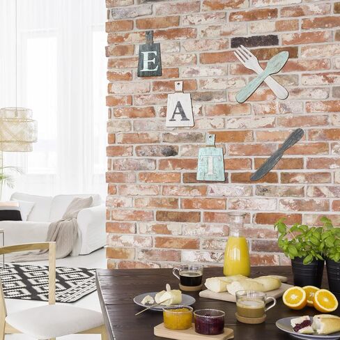 Blulu 6 Pieces Cutting Board Eat Sign Set Hanging Kitchen Eat Sign Fork and Spoon Wall Decor Rustic Farmhouse Kitchen Decor for Kitchen and Home Decoration Art(Classic Color) in Saudi Arabia