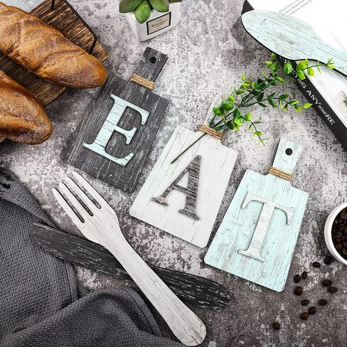 Blulu 6 Pieces Cutting Board Eat Sign Set Hanging Kitchen Eat Sign Fork and Spoon Wall Decor Rustic Farmhouse Kitchen Decor for Kitchen and Home Decoration Art(Classic Color) in Saudi Arabia