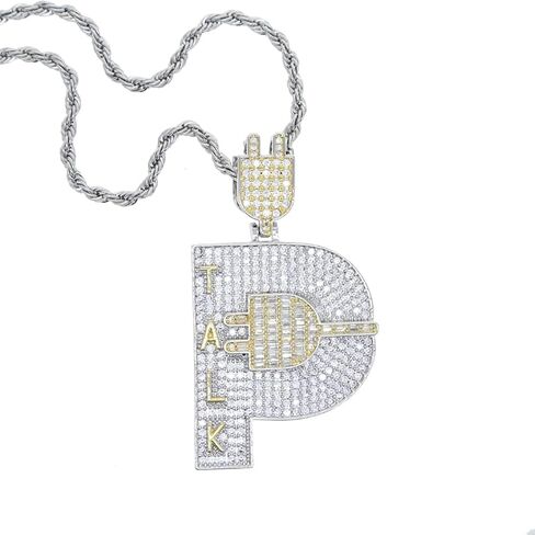 Iced Out Shiny Plug Talk Letter Shape Pendant Necklaces for Men Women Silver Color in Saudi Arabia
