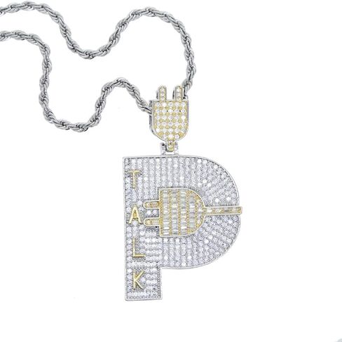 Iced Out Shiny Plug Talk Letter Shape Pendant Necklaces for Men Women Silver Color in Saudi Arabia