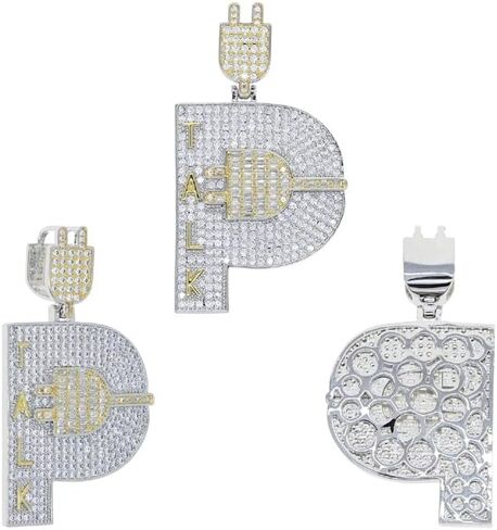 Iced Out Shiny Plug Talk Letter Shape Pendant Necklaces for Men Women Silver Color in Saudi Arabia