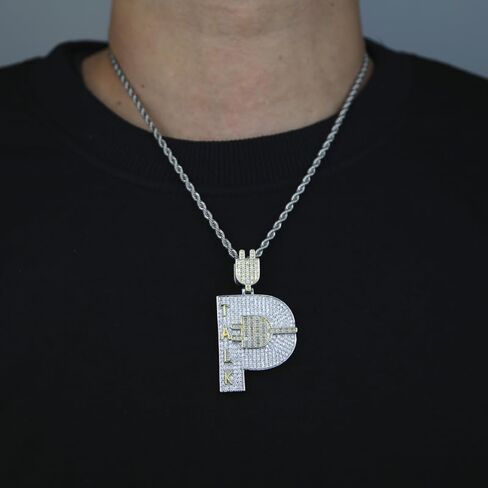 Iced Out Shiny Plug Talk Letter Shape Pendant Necklaces for Men Women Silver Color in Saudi Arabia