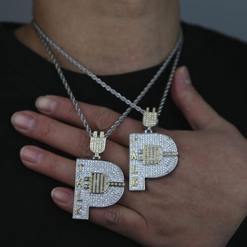 Iced Out Shiny Plug Talk Letter Shape Pendant Necklaces for Men Women Silver Color in Saudi Arabia