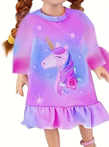 Bow Dream Toddler Girls Cartoon Dress and Matching American Girl Doll Clothes for Girls Long Sleeve in Kuwait