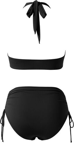 RXRXCOCO Women High Waisted Bikini Sets Halter Tummy Control Swimsuit Ribbed V Neck Bathing Suits in Saudi Arabia