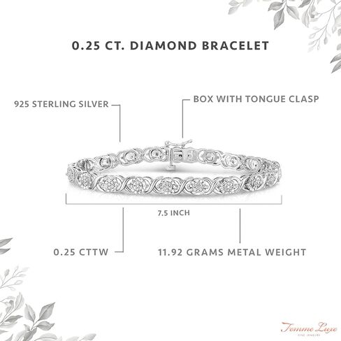 Femme Luxe Eva 0.25 Carat Miracle Set Diamond Bracelets for Women, Hypoallergenic, 925 Sterling Silver, Size 7.50 or 7.25 in Saudi Arabia