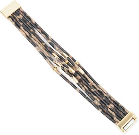 RIAH FASHION Bohemian Leatherette Wrap Multi Layer Statement Bracelet - Wrist Cuff Cubic Rhinestone, Sparkly Bead, Faux Leopard Skin, Natural Stone Pearl in Saudi Arabia