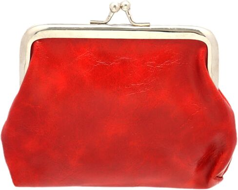 Coin Purse Vintage Bag Lock Wallet Buckle Kiss Lock change purse change holder wallet coin Leather coin wallet(D red) in Saudi Arabia