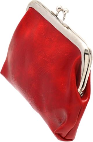 Coin Purse Vintage Bag Lock Wallet Buckle Kiss Lock change purse change holder wallet coin Leather coin wallet(D red) in Saudi Arabia