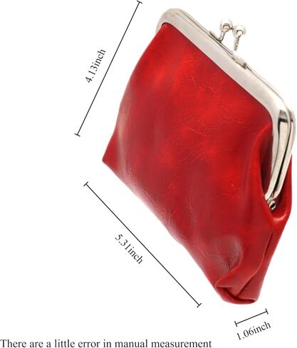 Coin Purse Vintage Bag Lock Wallet Buckle Kiss Lock change purse change holder wallet coin Leather coin wallet(D red) in Saudi Arabia