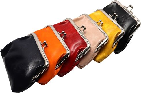 Coin Purse Vintage Bag Lock Wallet Buckle Kiss Lock change purse change holder wallet coin Leather coin wallet(D red) in Saudi Arabia