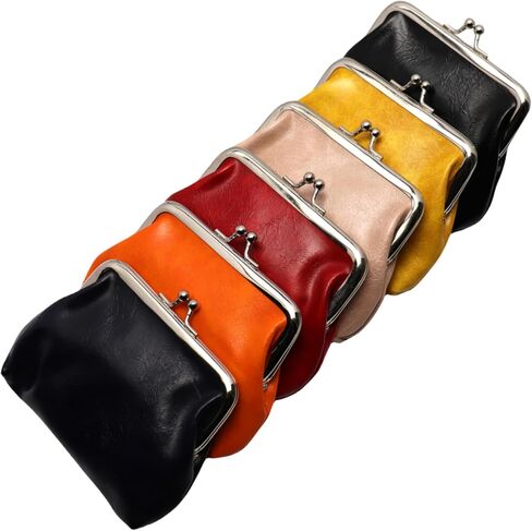 Coin Purse Vintage Bag Lock Wallet Buckle Kiss Lock change purse change holder wallet coin Leather coin wallet(D red) in Saudi Arabia