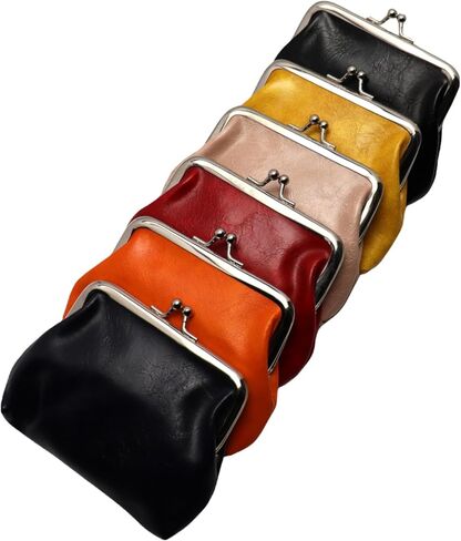 Coin Purse Vintage Bag Lock Wallet Buckle Kiss Lock change purse change holder wallet coin Leather coin wallet(D red) in Saudi Arabia