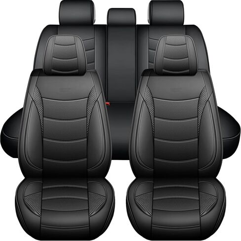 Universal Car Seat Covers Full Set | Faux Leather Automotive Seat Covers, Black | Fits Most Cars in Saudi Arabia