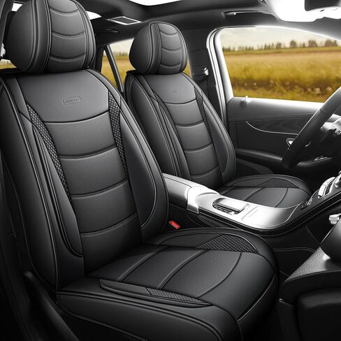Universal Car Seat Covers Full Set | Faux Leather Automotive Seat Covers, Black | Fits Most Cars in Saudi Arabia