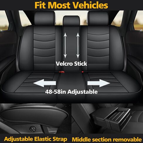 Universal Car Seat Covers Full Set | Faux Leather Automotive Seat Covers, Black | Fits Most Cars in Saudi Arabia