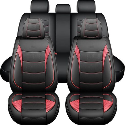 Universal Car Seat Covers Full Set | Faux Leather Automotive Seat Covers, Black | Fits Most Cars in Saudi Arabia