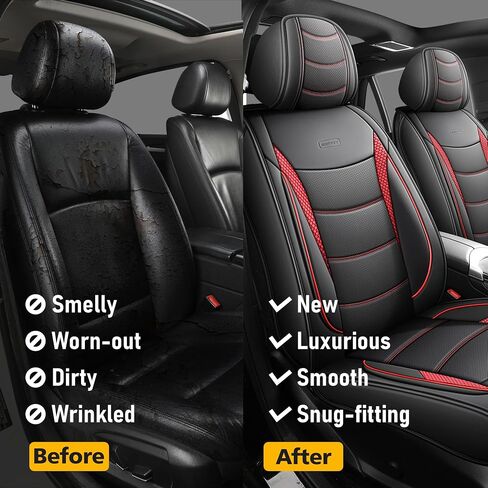 Universal Car Seat Covers Full Set | Faux Leather Automotive Seat Covers, Black | Fits Most Cars in Saudi Arabia