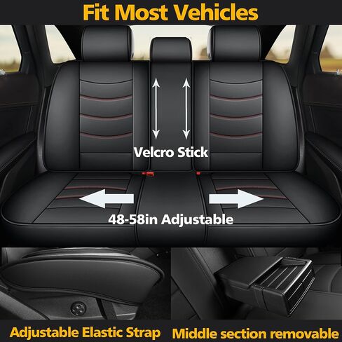 Universal Car Seat Covers Full Set | Faux Leather Automotive Seat Covers, Black | Fits Most Cars in Saudi Arabia