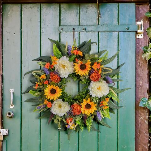 Kmise Spring Wreath Fall Decor Wreath for Front Door-22 Inch Summer Peony Eucalyptus Wreaths for Front Porch Farmhouse Home Decor in Saudi Arabia
