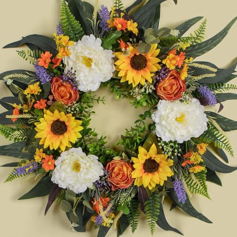 Kmise Spring Wreath Fall Decor Wreath for Front Door-22 Inch Summer Peony Eucalyptus Wreaths for Front Porch Farmhouse Home Decor in Saudi Arabia