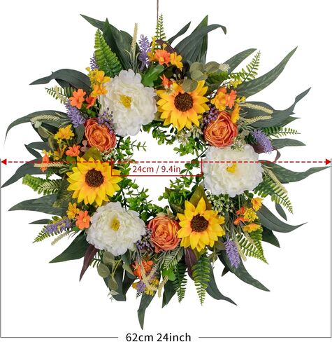 Kmise Spring Wreath Fall Decor Wreath for Front Door-22 Inch Summer Peony Eucalyptus Wreaths for Front Porch Farmhouse Home Decor in Saudi Arabia